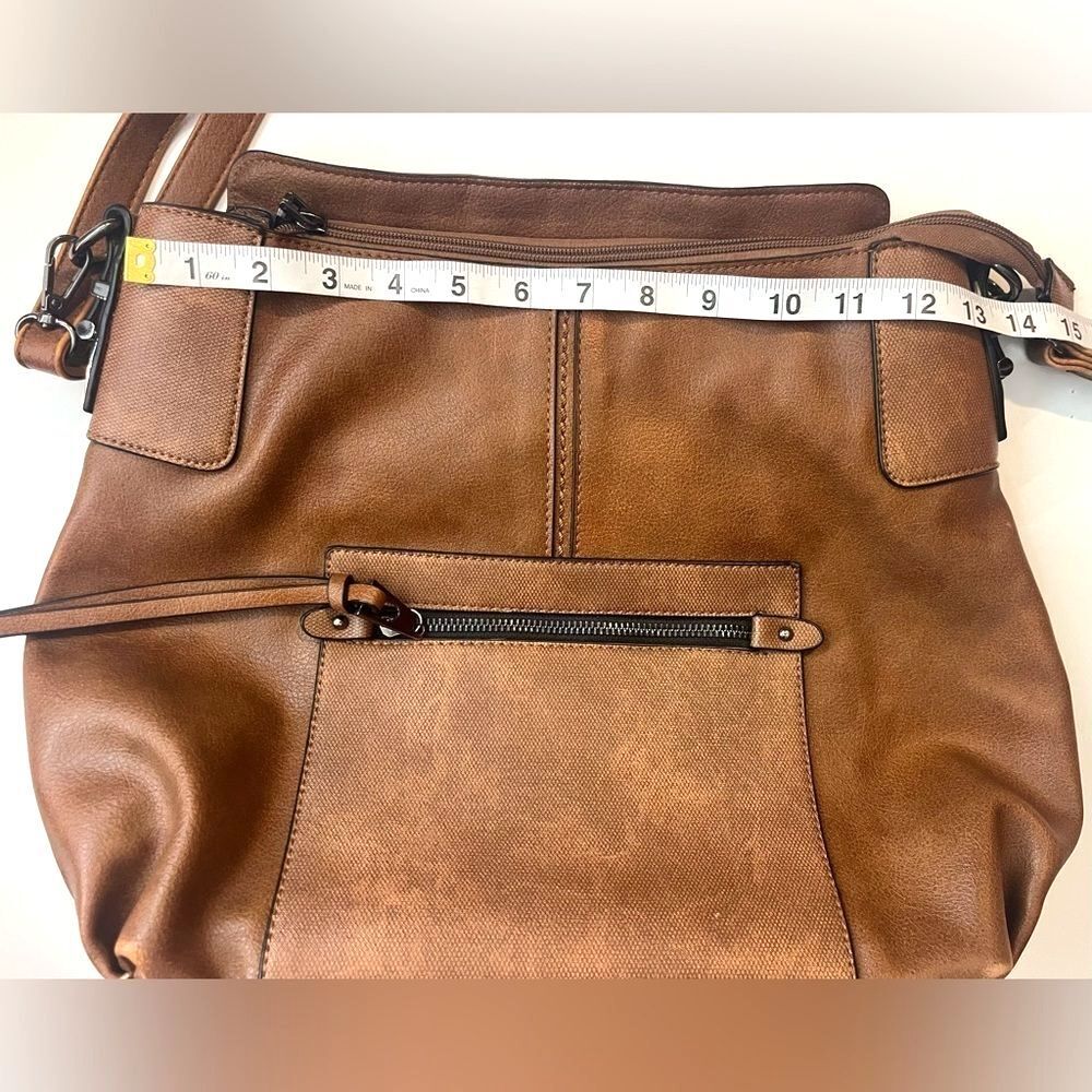 Realer Brown Faux Leather Bag Shoulder or Crossbody Purse Multiple Pockets - Picture 5 of 16